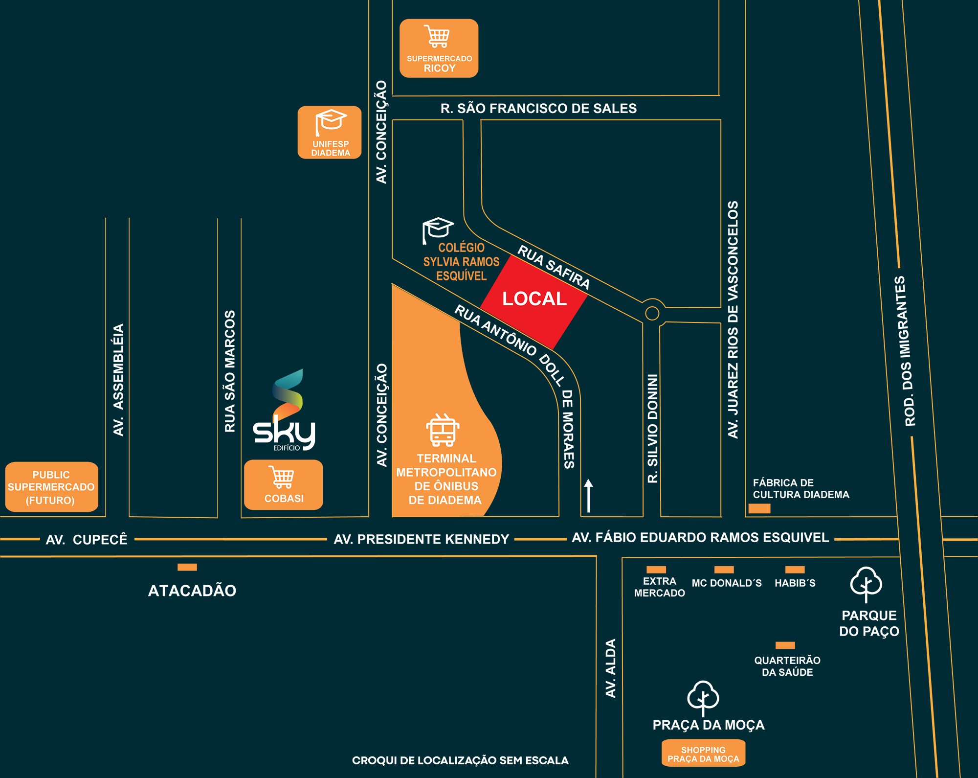 Mapa de localização do Edifício SPOT Diadema
